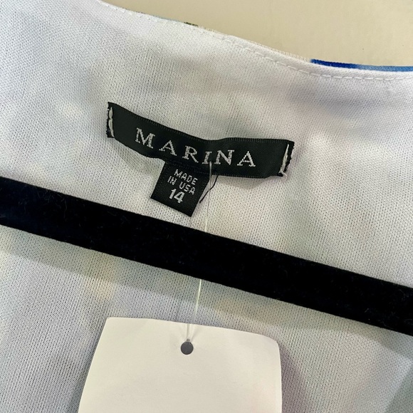 Marina FLORAL‎ LONG SLEEVE FAUX WRAP DRESS Blue Green Chiffon Size 14 Midi NWT - Picture 3 of 14